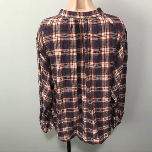 Free People Northern Bound Plaid Popover Button Up Top Small Fall - Picture 7 of 8